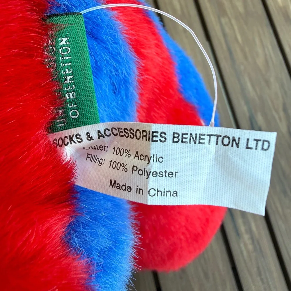 Vintage United Colors of Benetton Color Block Teddy‎ Bear Plush Red Blue Green